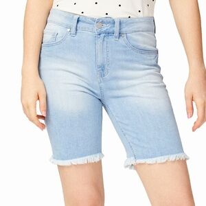 Dollhousee light wash Bermuda denim frayed high rise shorts NWT 3/4